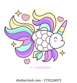 Seal With Bright Horn Unicorn On White Background. It Can Be Used For Sticker, Patch, Phone Case, Poster, T-shirt, Mug And Other Design.