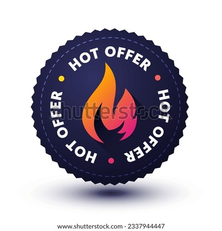 Seal, Button Or Medal With Flame Icon And Text Hot Offer