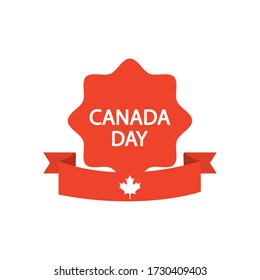 seal with Canada day design and decorative ribbon over white background, silhouette style, vector illustration