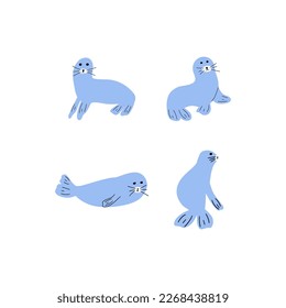 Seal Character sea animal on deep background. Wild life illustration. Underwear world. Vector illustration.