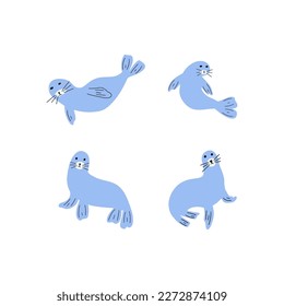 Seal Character sea animal on deep background. Wild life illustration. Underwear world. Vector illustration.
