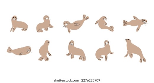 Seal Character sea animal on deep background. Wild life illustration. Underwear world. Vector illustration.