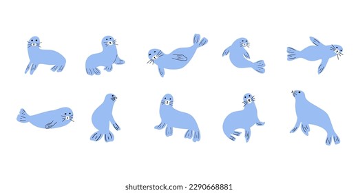 Seal Character sea animal on deep background. Wild life illustration. Underwear world. Vector illustration.