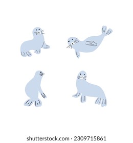 Seal Character sea animal on deep background. Wild life illustration. Underwear world. Vector illustration.