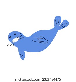 Seal Character sea animal on deep background. Wild life illustration. Underwear world. Vector illustration.