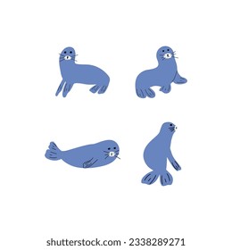 Seal Character sea animal on deep background. Wild life illustration. Underwear world. Vector illustration.