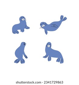 Seal Character sea animal on deep background. Wild life illustration. Underwear world. Vector illustration.