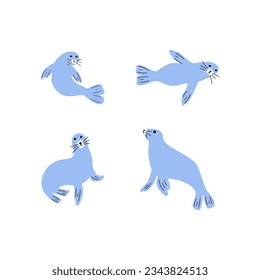 Seal Character sea animal on deep background. Wild life illustration. Underwear world. Vector illustration.