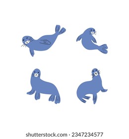 Seal Character sea animal on deep background. Wild life illustration. Underwear world. Vector illustration.