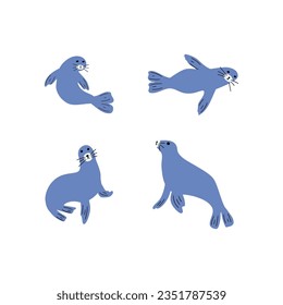 Seal Character sea animal on deep background. Wild life illustration. Underwear world. Vector illustration.