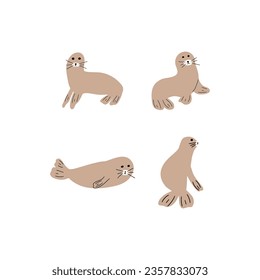 Seal Character sea animal on deep background. Wild life illustration. Underwear world. Vector illustration.