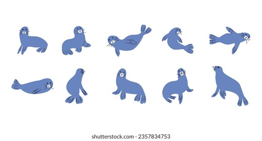 Seal Character sea animal on deep background. Wild life illustration. Underwear world. Vector illustration.