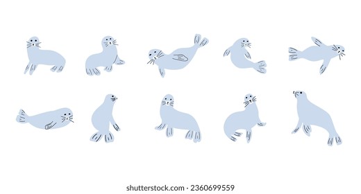 Seal Character sea animal on deep background. Wild life illustration. Underwear world. Vector illustration.