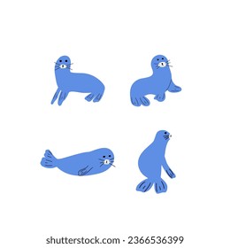 Seal Character sea animal on deep background. Wild life illustration. Underwear world. Vector illustration.