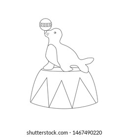 Seal in circus outline on the white background. Vector illustration