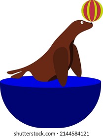 a seal in a circus plays with a ball