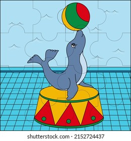 Seal circus show suitable for children's puzzle vector illustration