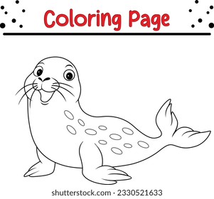 Seal coloring page for kids.  Black and white vector illustration for coloring book. Wild animal coloring pages for children