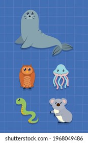 seal and cute animals set