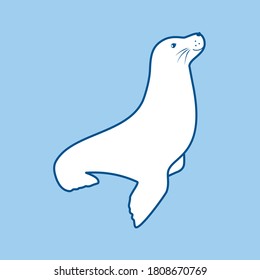 Seal cute sea animal icon isolated on blue, vector illustration