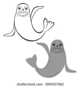 Seal, cute sea animal on white. Cartoon hand drawn vector illustration. Can be used for t-shirt print, kids wear fashion design, baby shower invitation card.