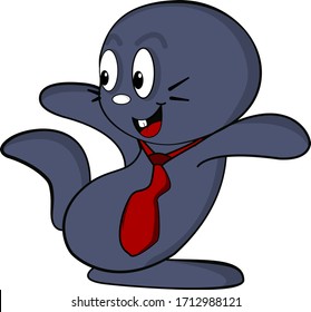 seal dancing with a red tie