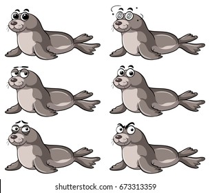Seal with different emotions illustration