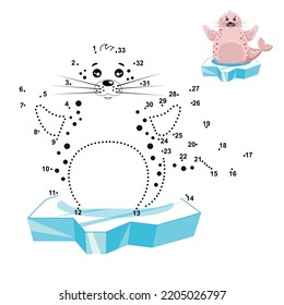 Seal, seal. Educational children game . Dot by dot. Arctic animals, mini-games