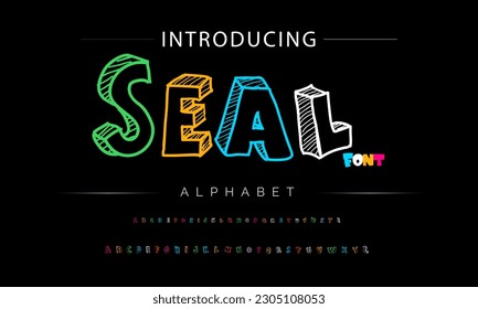 Seal Funky colorful cartoon font type. Vector alphabet