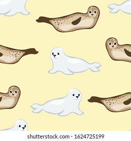 Seal fur , animals, seamless pattern on yellow background . Concept for print , web design , cards wallpapers, wrapping paper 