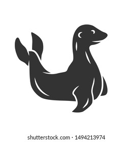 Seal glyph icon. Pinniped mammal. Antarctic sea lion. Oceanography and zoology. Aquatic ocean animal with flippers. Wildlife creature. Silhouette symbol. Negative space. Vector isolated illustration