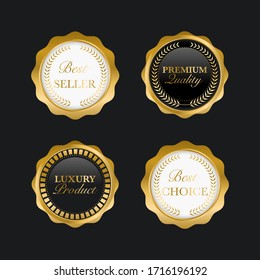 Sello de distintivos y etiquetas de oro de calidad superior Vector Premium