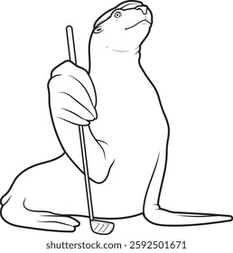 Seal Golf Golf clubs Animal Vector Graphic Art Illustration