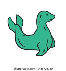 Seal green color icon. Pinniped mammal. Antarctic sea lion. Polar fauna. Oceanography and zoology. Aquatic ocean animal with flippers. Wildlife creature. Isolated vector illustration