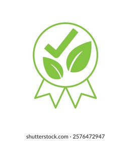 Seal with green leaves. Ecological control. Vector illustration isolated on white background.