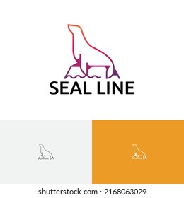 Seal Happy Sea Lion Animal Zoo Line Logo