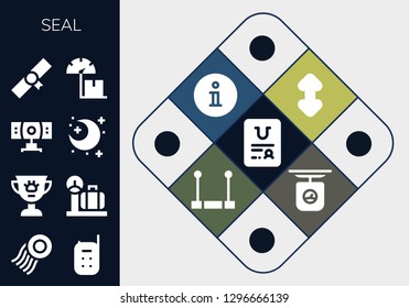  seal icon set. 13 filled seal icons. Simple modern icons about  - Certificate, Stamp, Baby monitor, Award, Scale, Webcam, Night, Diploma, Scroll, Information, Trapeze