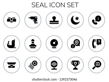 seal icon set. 15 filled seal icons.  Simple modern icons about  - Diploma, Seal, Caulk gun, Stamp, Webcam, Night, Information, Question, Scale, Award