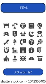 seal icon set. 25 filled seal icons.  Simple modern icons about  - Banner, Scale, Pound, Stamp, Webcam, Information, Night, Agreement, Diploma, Question, Content, Certificate