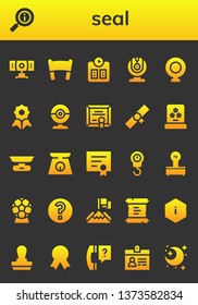 seal icon set. 26 filled seal icons.  Simple modern icons about  - Webcam, Information, Banner, Scale, Quality, Diploma, Award, Scales, Question, Achievement, Scroll, Stamp, Accreditation