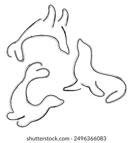 seal icon set, brush strokes on white background. Vector illustration.