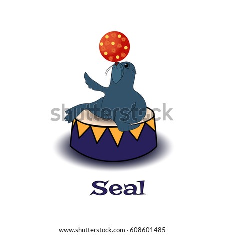 A seal juggles a ball. Vector illustration on a white background .