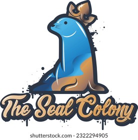 Rey de foca, logotipo animal, vector, logotipo, pegatina, signo, diseño