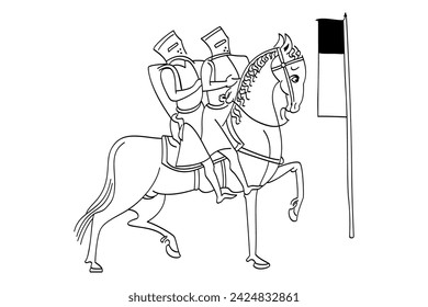 Seal of the Knights Templar with the banner, a symbol showing two knights riding on a single horse. The Templar Seal, as depicted in a 13th century manuscript. Isolated illustration over white. Vector