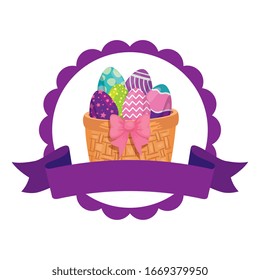 seal lace with eggs easter decorated in basket wicker vector illustration designicon