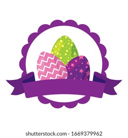 encaje de foca con juego de huevos bonitos decorado con Pascua y diseño de ilustración vectorial de cinta