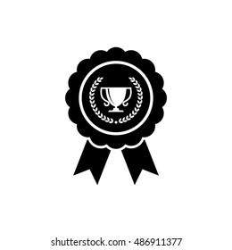 Seal with laurel wreath and  trophy cup, vector icon