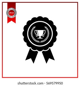 Seal with laurel wreath and trophy cup, vector icon