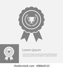 Seal with laurel wreath and trophy cup, vector icon