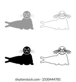 Seal lying set icon grey black color vector illustration image solid fill outline contour line thin flat style